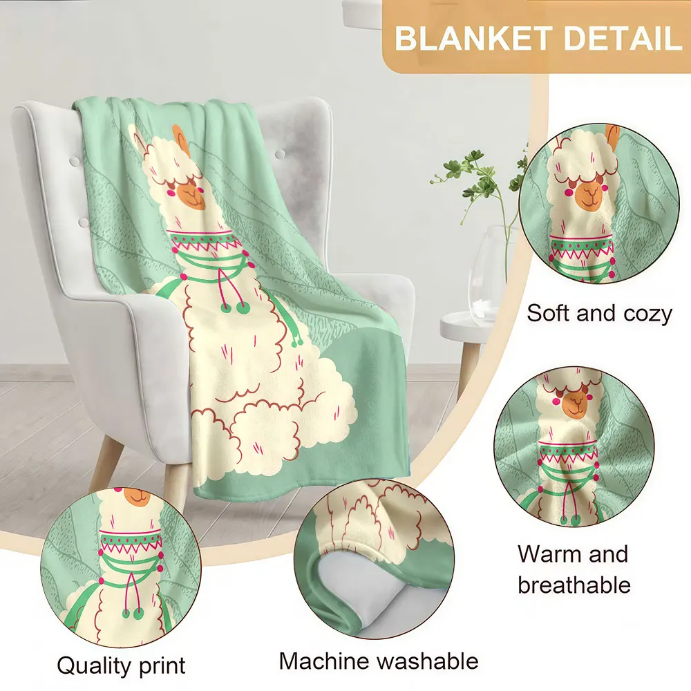 Cute Cartoon Alpaca Soft Warm Flannel Blanket Lightweight Cozy Christmas Halloween Home Decor Room