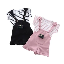 Summer Children Clothing Baby Cute Girls Casual T-Shirts Bib Shorts 2Pcs/Set Toddler Cartoon Fashion Cotton Infant Clothes Suit