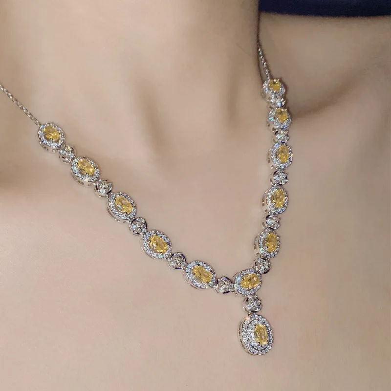 

MDLFES Moissan Diamond Стиль Винтаж Мода Свадебный Танзанит Синее Ожерелье Micropavé Сверкающий Ужин Вечеринка