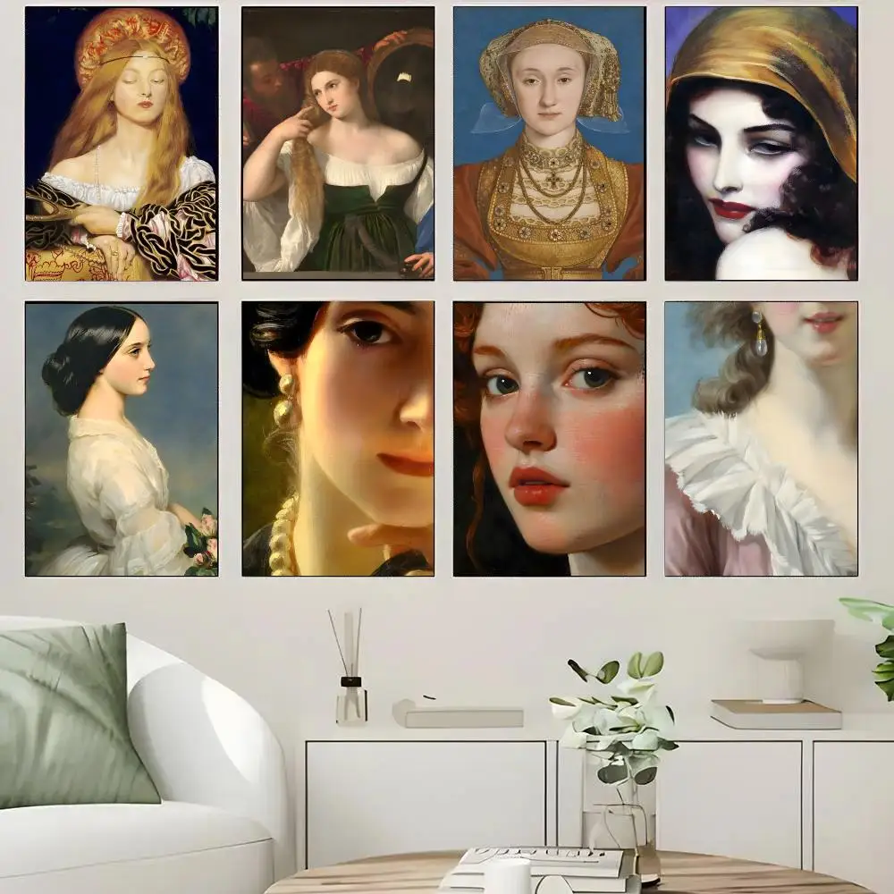 Portrait of Women in The Middle Ages Poster Self-adhesive Advanced Aesthetic Printing Paper Wall Art for Living Room Home Decor