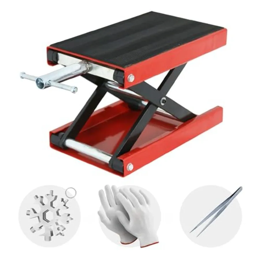 

Motorcycle Lift 1100lb Scissor Lift Jack with Wide Deck T Handle 3/8 Socket in Black for Motorcycle Center Stand with Chain Bru