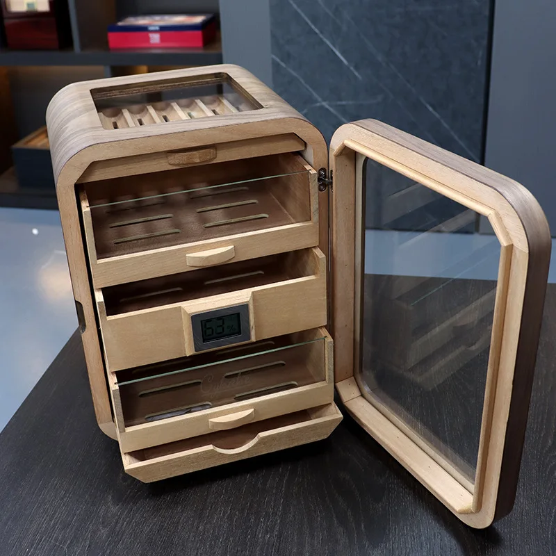 High-end black walnut cigar cabinet Cigar Humidifier Humidor Cabinet with Hygrometer Spanish Cedar Lined Cigar Box