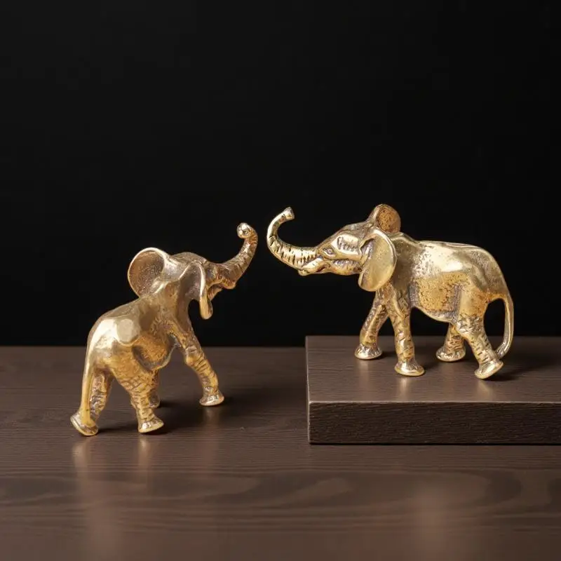 § Zinc Alloy Elephant Figurine Handcrafted Vintage Texture Lucky Trunk Up Perfect For Home Office Decoration