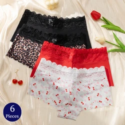 WarmSteps 6PCS/Set Women's Panties Fashion Printng Woman Boxers Sexy Lace Underwear Sports Breathable Lingerie Female Boyshorts