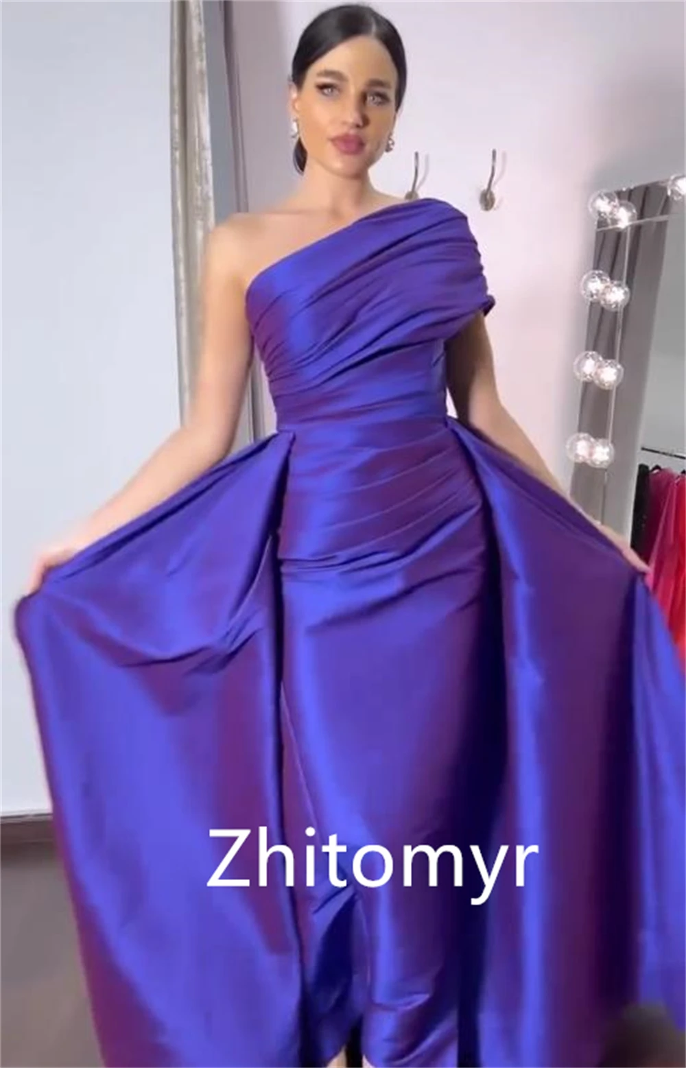 Customized Prom Dress Simple Fashion One-shoulder A-line Party Dresses Shirred Floor Length Skirts S Evening Cocktail  For Women