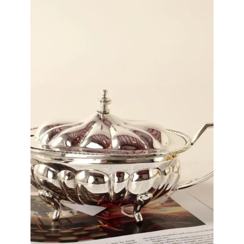 Hammer silver copper storage jar oval sugar box coffee jar decoration home desktop coffee table ornament