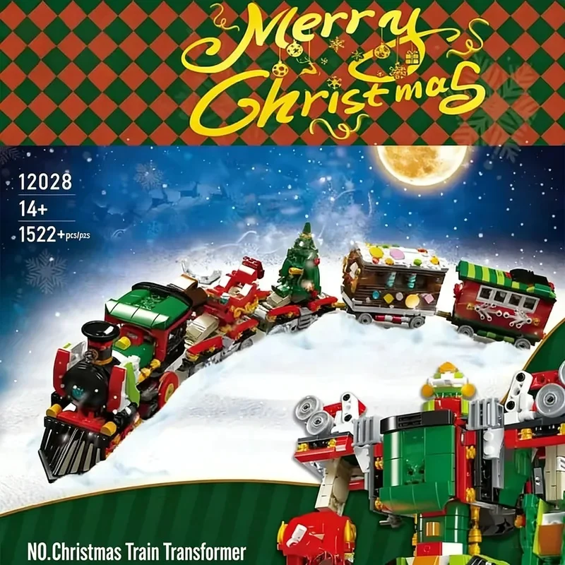 12028 Technical Christmas Train Building Blocks 2 in 1 Transformer Deformation Robot Bricks Toys for Boys Birthday Gifts