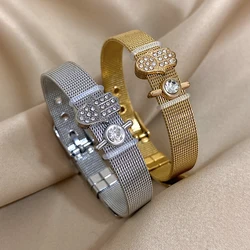 Stainless Steel Strap Couple Bracelet Palm Mesh Adjustable Bangle Bracelet for Women Men-Daily Wear,Valentine's Day Jewelry Gift