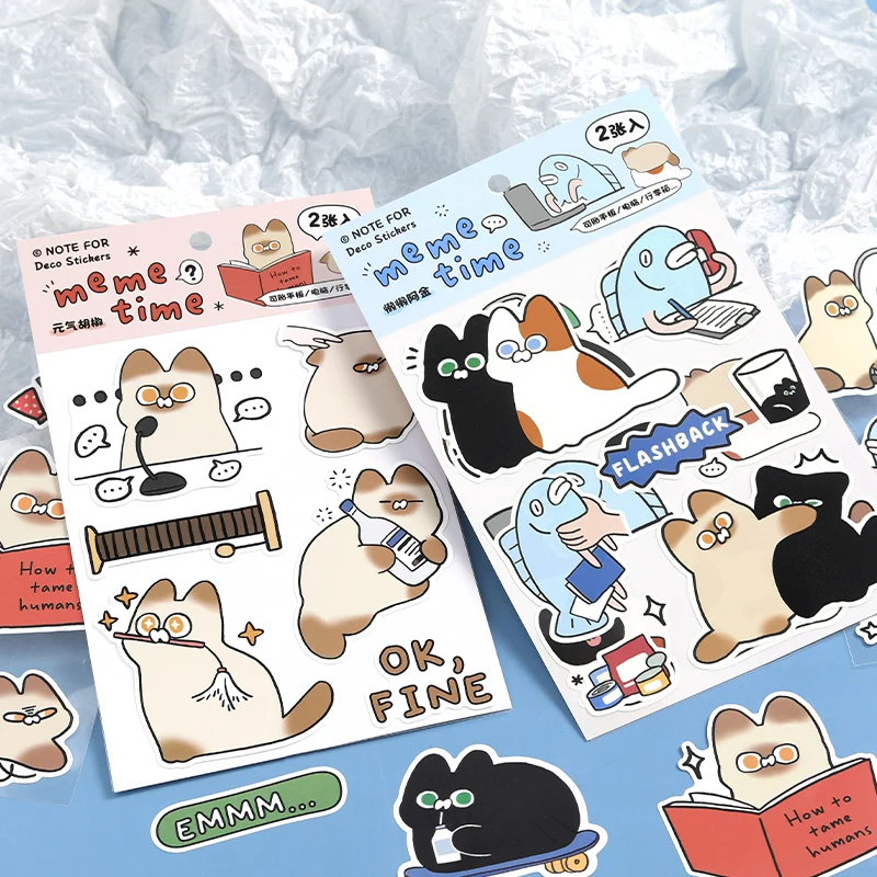 

2 листа наклеек с котиками-мемами в стиле Kawaii INS, вырезанные методом дай-каппинг, для творчества, скрапбукинга, DIY декора, эстетики, украшения книг ручной работы