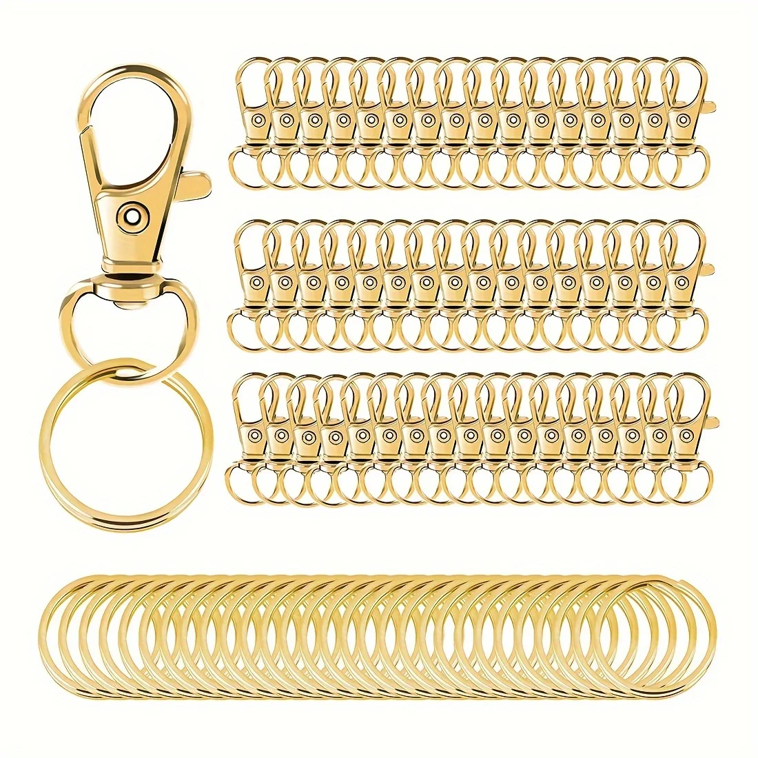 

100pcs Golden Keychain Set - Swivel Lobster Clasp, Twist Clasps, Rotating Carabiner , and Key Rings for New Year Decorations, G