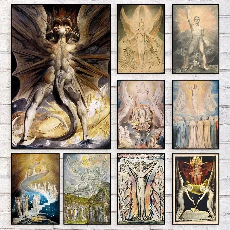 Devout Christian William Blake Jesus and Angel Classic Poster Prints Canvas Painting Wall Art Picture Living Room Home Decor