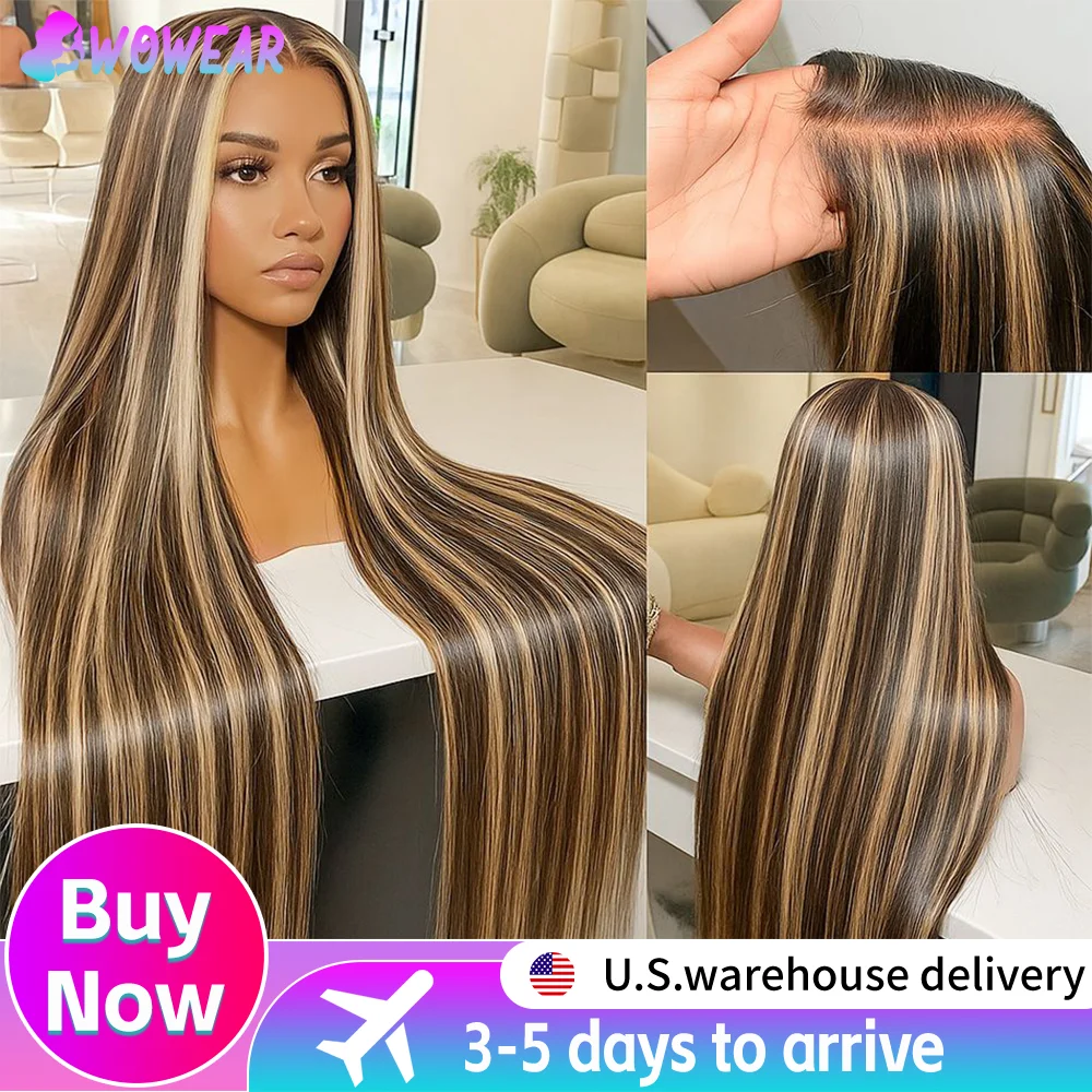 Peluca de encaje frontal HD 13x4 para mujer - Pelucas de cabello humano liso teñido con densidad del 200% para rastas y trenzas, color P4/27