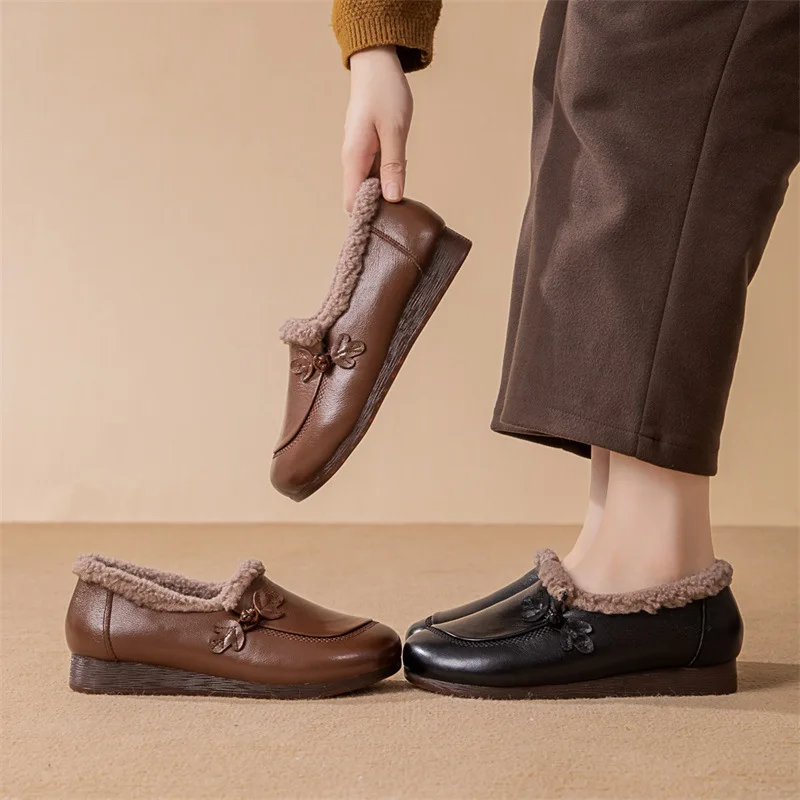 

GKTINOO 2025 Shoes Women Winter Warm Wool Genuine Leather Flat Shoes Casual Loafers Slip on Women's Flats Shoes Moccasins Lady