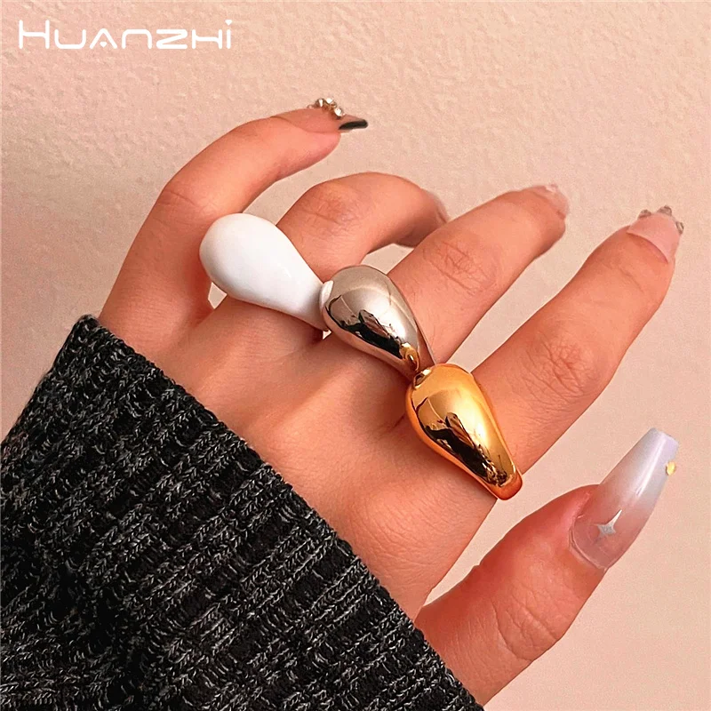 HUANZHI Metal Droplet Enamel Brass Open Ring for Women Girls US Size 6 Classic Exaggerated Vintage Chunky Party Jewelry Gifts