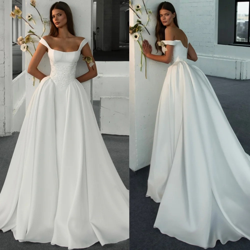 

Customized Classic Exquisite Jersey Sequined Pleat A-line Off-the-shoulder Long Dresses Bespoke Occasion Casual