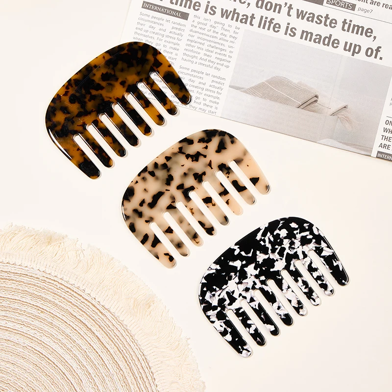 

Vintage Floral Print Acetate Hair Comb Anti-Static Portable Detangling Comb Marble Pattern Smooth Shine Haircare Tool For Women