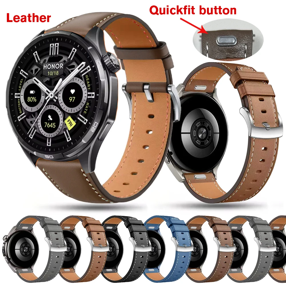 Leather Watchband 22mm Strap For Honor Watch 6 Plus Wristbands For HONOR Watch 5 Ultra / GS 3 / GS Pro Quickfit button Bracelet