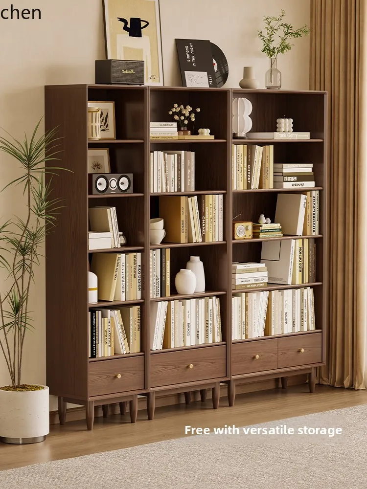 Solid Wood Bookshelf Storage Cabinet Integrated Wall-mounted Study Room Display Home Combination Living Room Bookcase