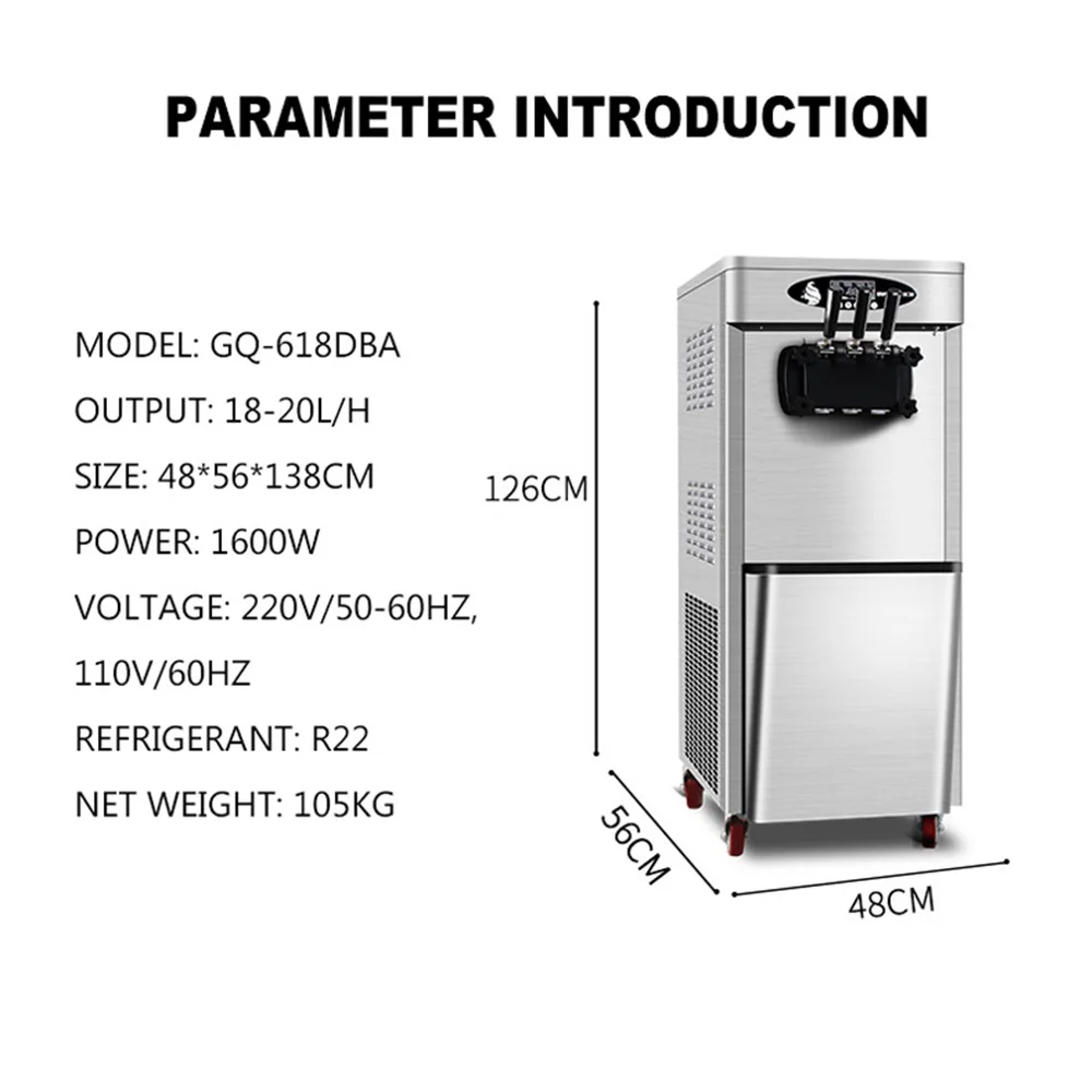 آلة الآيس كريم التجارية الفولاذ المقاوم للصدأ وظيفة التنظيف التلقائي آلة صنع الآيس كريم مع نكهتين مختلطة