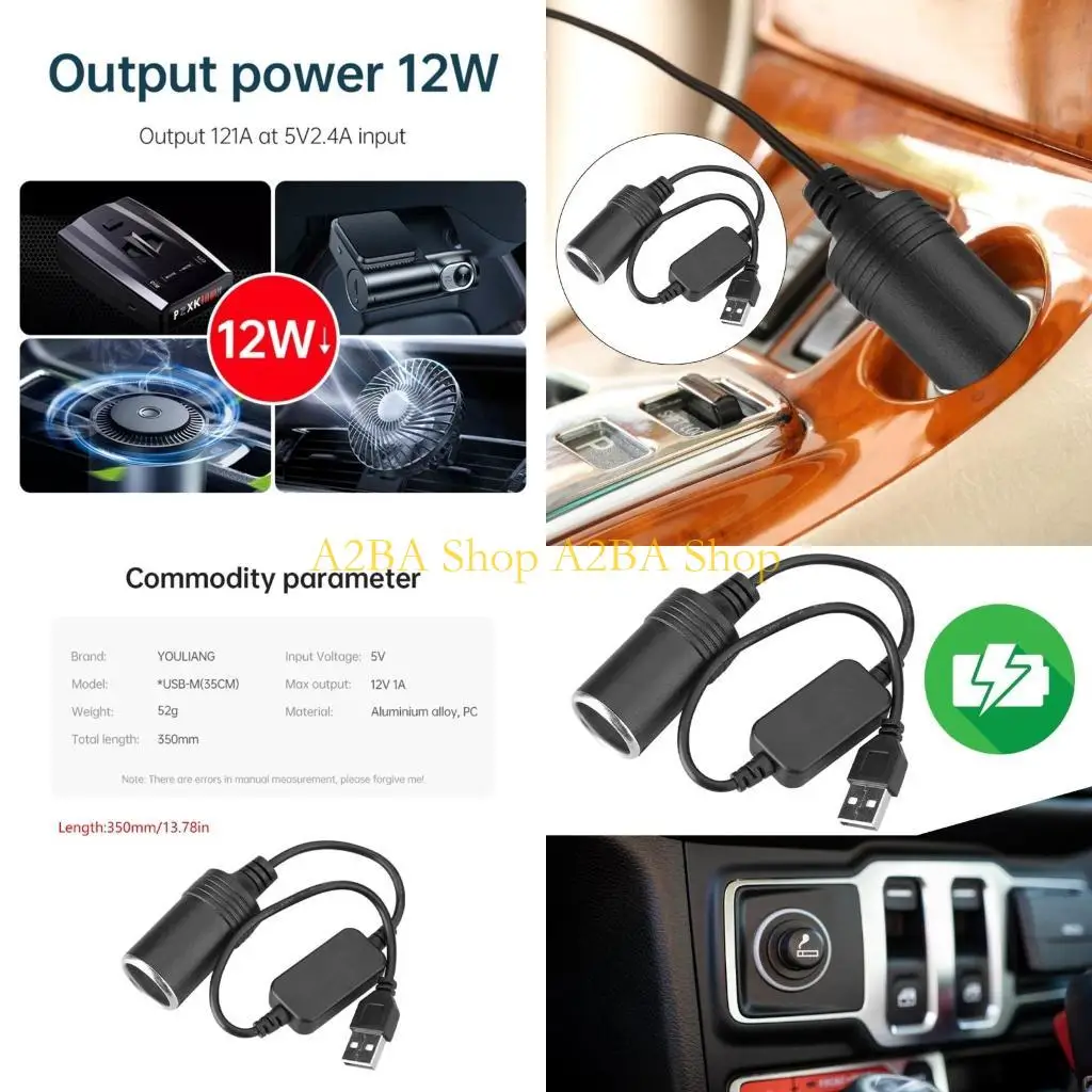

A2BA USB 5V To 12V Car Cigarettes Socket Female Power Converters Adapter Cable