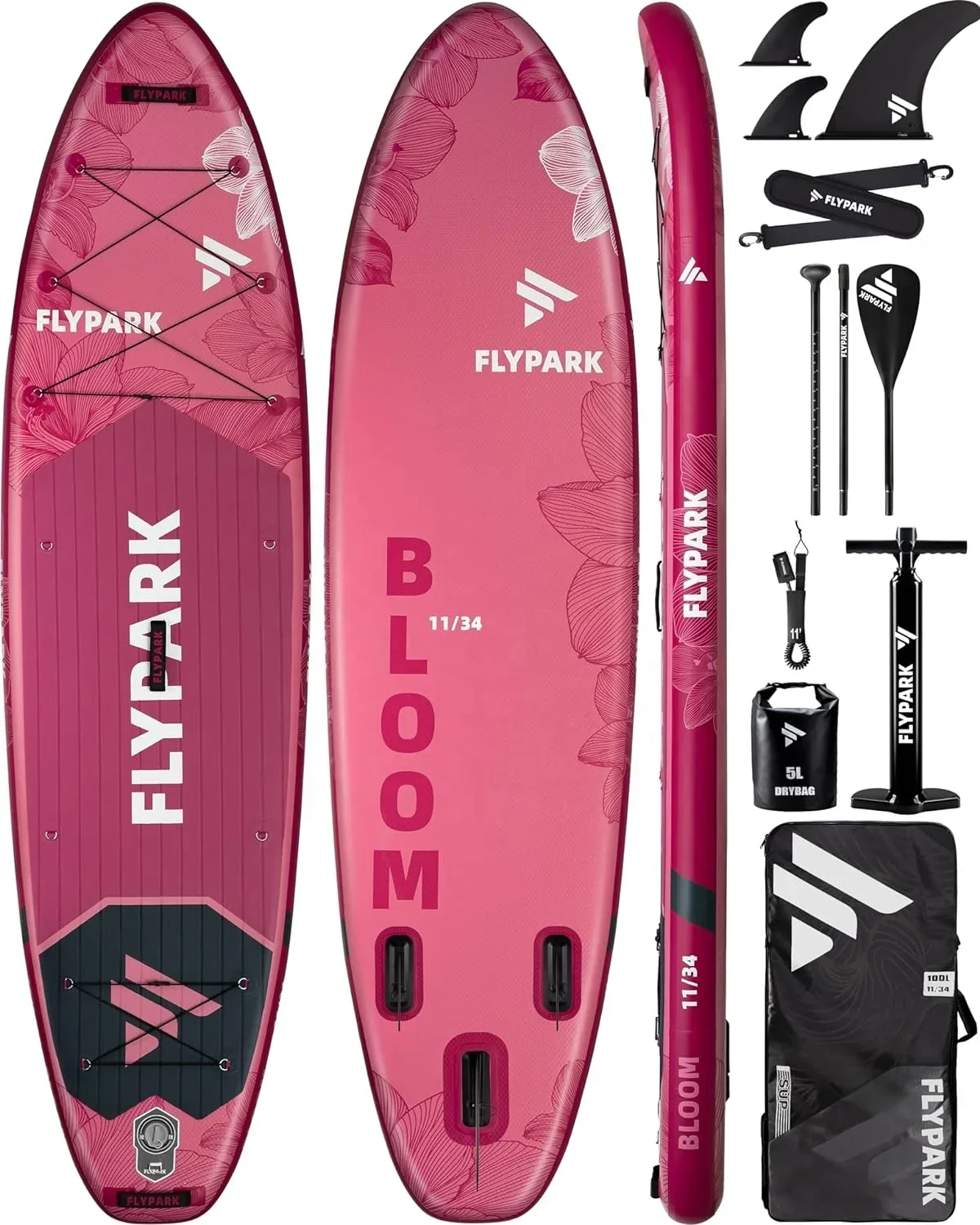 Tabla de Paddle inflable rosa de 11', tablas de Sup de PVC de doble capa, tablas de Paddle familiares