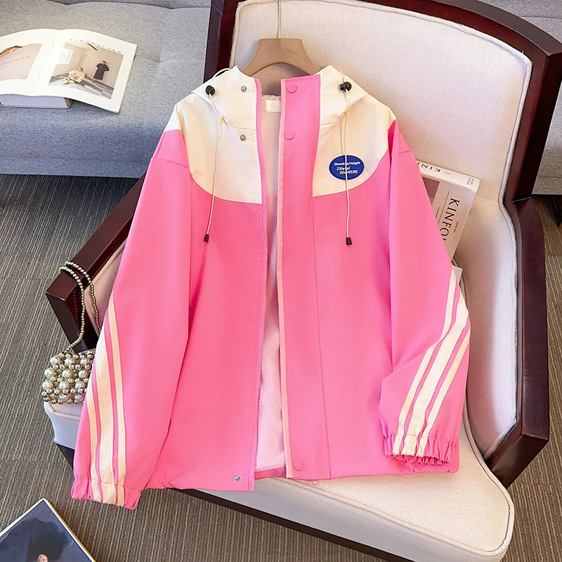 

ITOOLIN Pink Casual Coat For Women Long Sleeve Collared Jacke thooded blocked assault jacket women autumn new