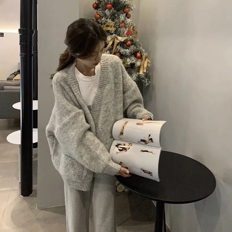 

plus Size Women's Lazy Sle Knitted Sweater Coat Autumn Loose Student Faion Trendy V-Ne Long Sve Casual Outerwear