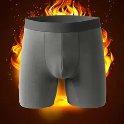 Men Winter Boxers Thermal Mid Waist Lengthened Elastic Thick Heat Retention U Convex Soft Elastic Anti-septic Underpants