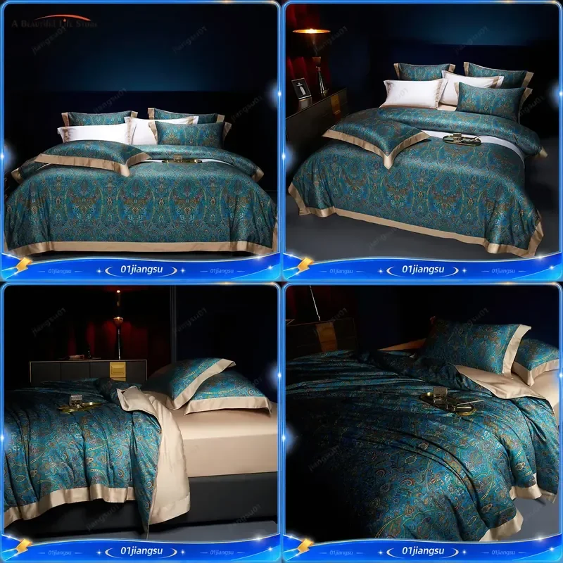 1000TC Egyptian Cotton Bedding Set Digital Print Bohemian Duvet Cover Soft Silky Flat Fitted Sheet Pillowcases Luxury Home