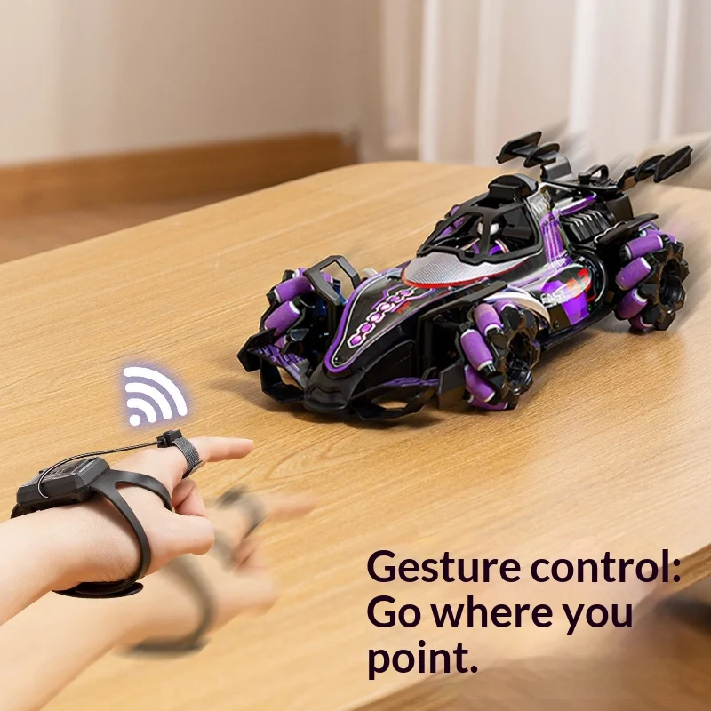 Coche de Control Remoto con Sensor de Gestos, Tracción en las Cuatro Ruedas, Luces de Carreras Todoterreno, Coche de Escritorio, Coche de Acrobacias para Niños