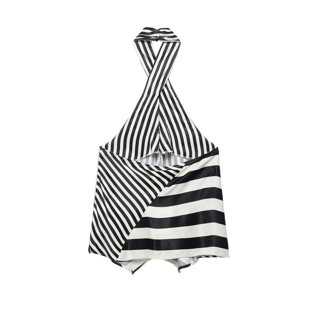 TFMLN 2026 Damen Gestreiftes Neckholder-Top und Hosen-Set Ärmelloses Rückenfreies Kreuzhals-Oberteil Weite Hose Kontrastfarben Damenanzüge – Detail 4