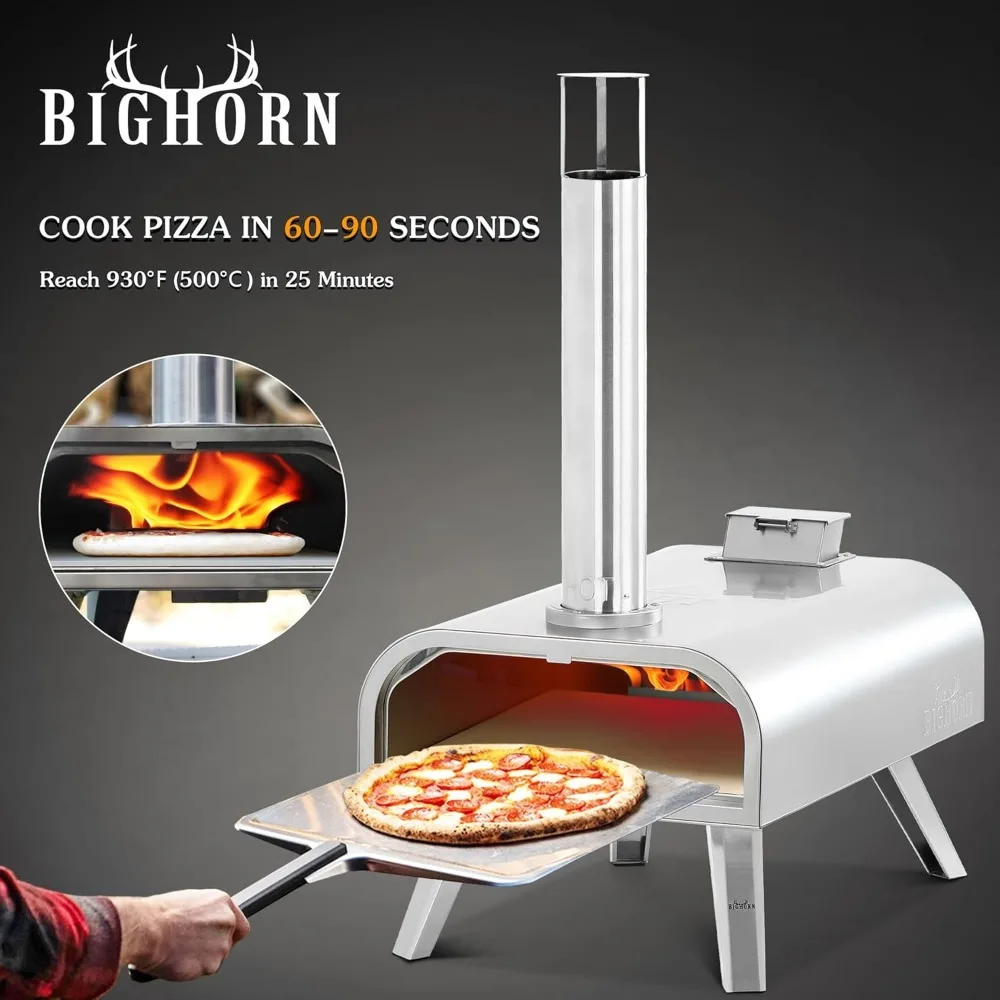 OVEN Pizza Wood Pellet Grill Outdoor Portable 16 inch Fired Pizza Maker with Pizza Stone & Built-in Thermometer