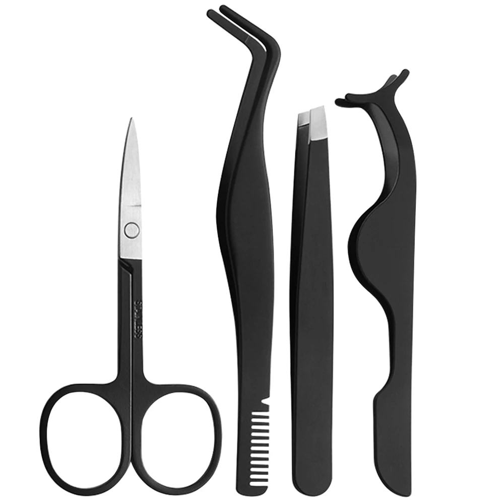 3/6 個まつげエクステンションピンセットセットステンレス鋼湾曲した先端ピンセット眉毛トングクリップはさみ美容メイクアクセサリー