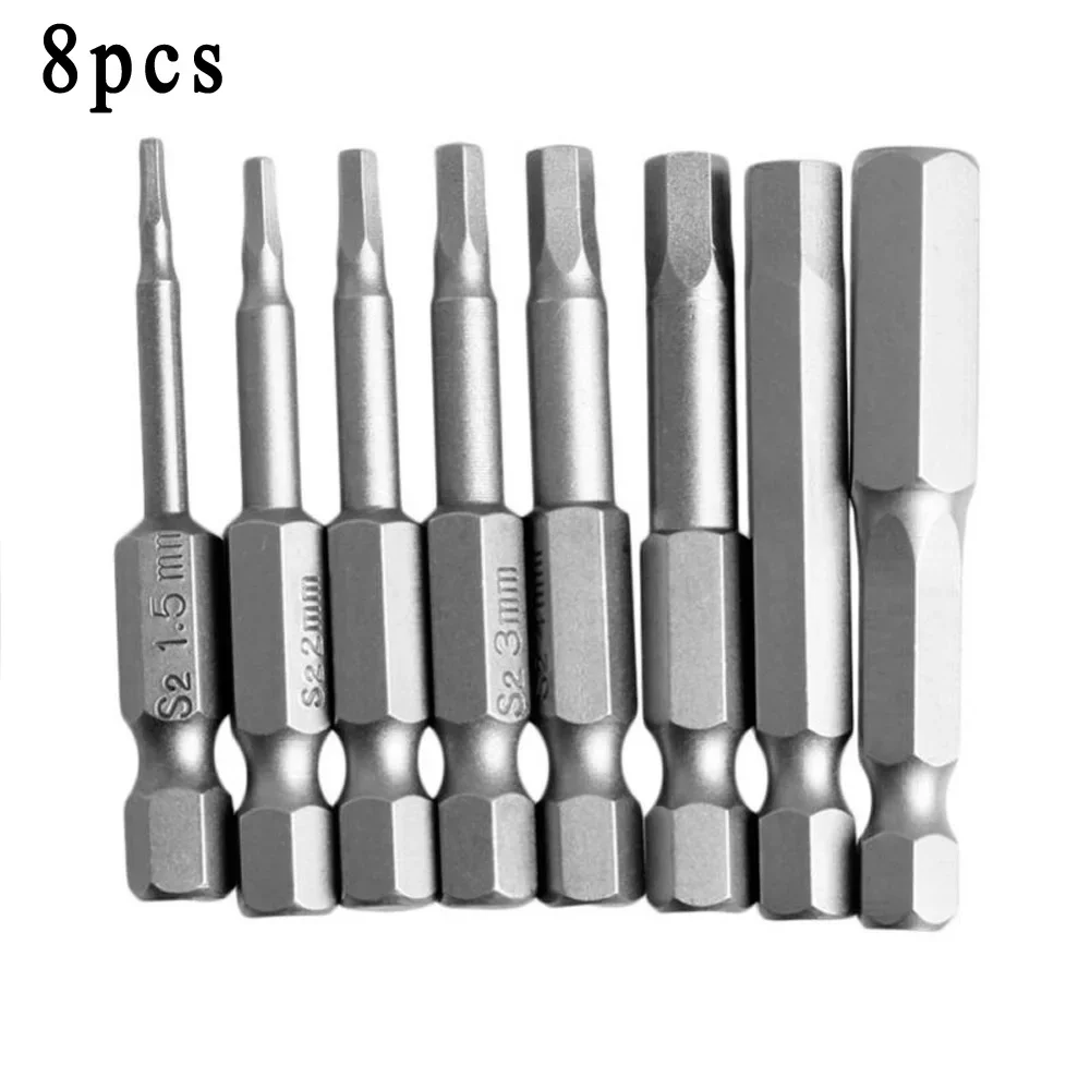 8pcs Magnetic Hex Head Screwdriver Bits 50/100mm 1/4" Hex Shank Allen-Wrench Drill Bits Set H1.5/H2-H2.5/H3/H4/H5/H6/H8