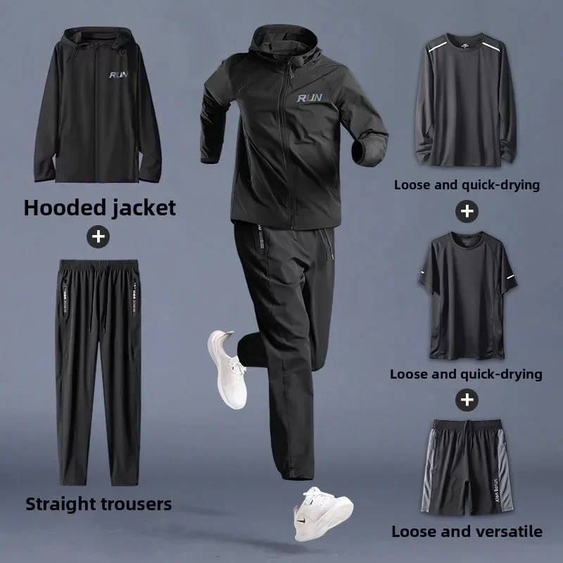 Men's Sportswear Set Quick-Dry Spring Autumn Running Fitness Clothing Loose-Fit Clothes for Outdoor Training Wear Tracksuit Men