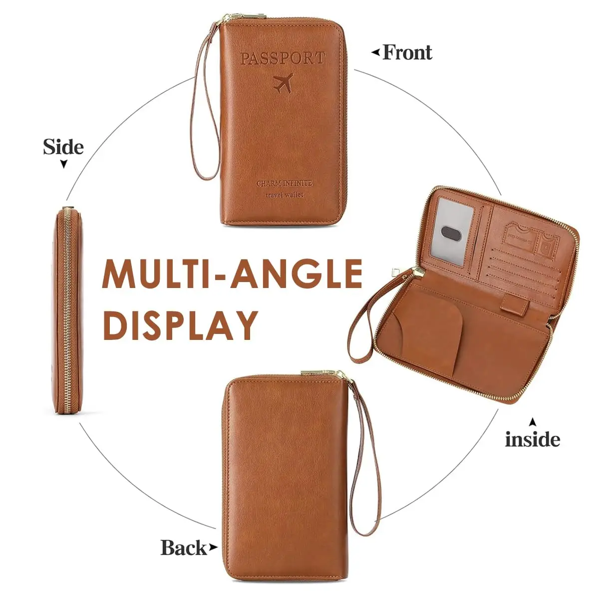 Travel Passport Wallet for Women, PU RFID Passport Cover Holder for Men Travel with Wristlet, Multiple Card Slots with ID Window view 5