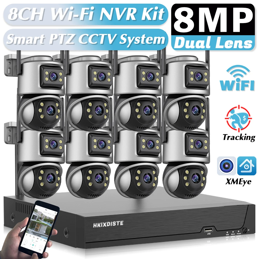 

8CH Wifi NVR Kit ICSee Outdoor Wifi Security CCTV Cameras Dual Screens 8MP 4K Video Surveillance CCTV System XMEye Smart Home