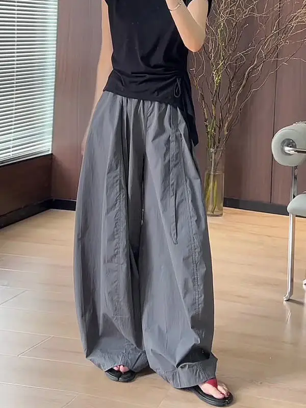 

Gray Straight Leg Pants Women's Summer Thin Casual Loose Feel Long Pants Bend Knife Pants High Waist Elastic Cotton Polyester...