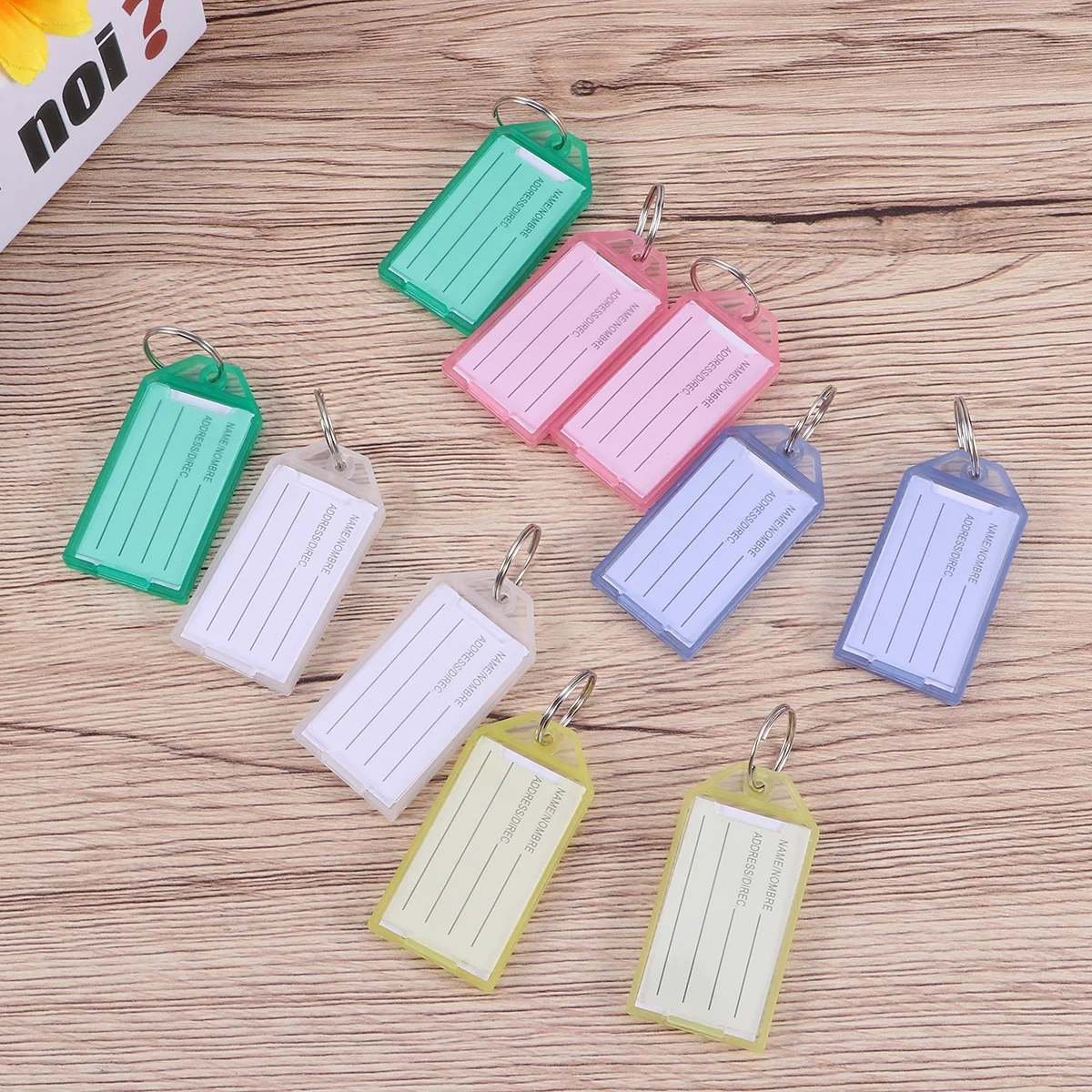 

100pcs Colorful Keychain Labels Plastic Key Tags Ring for Luggage Identification Hotel Use Clear ID Tags
