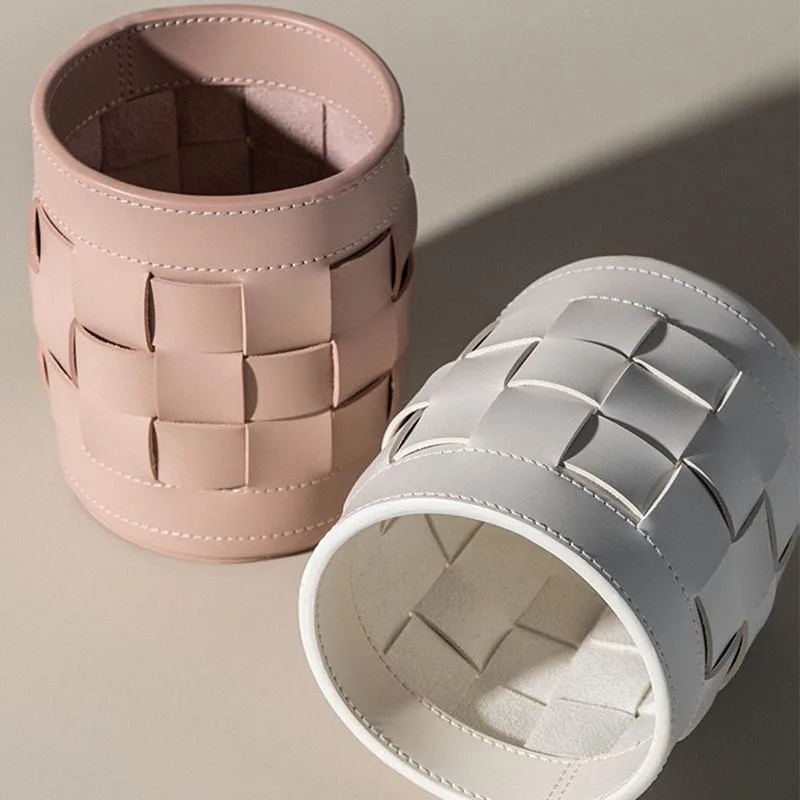 

Креативная косметичка-органайзер из искусственной кожи, портативная дорожная сумка для косметики, многофункциональный пылезащитный органайзер для кистей для макияжа с плетеным узором