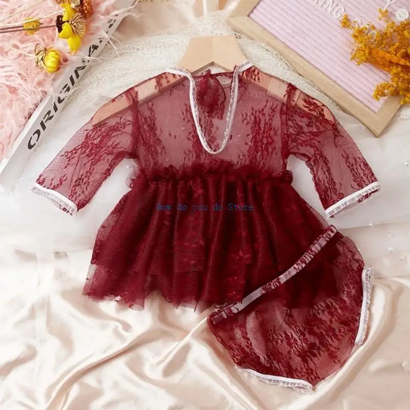 19QF فستان الأميرة الدانتيل سراويل داخلية صور البدلة 0-1M ملابس التصوير الفوتوغرافي للفتيات حديثي الولادة #4