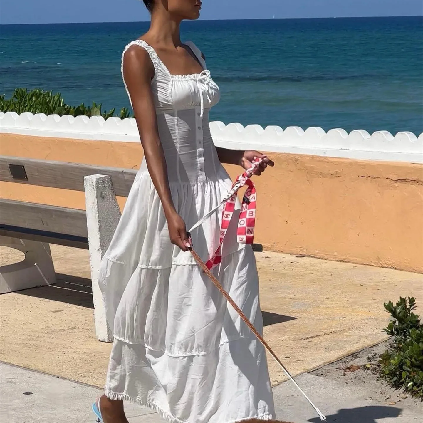 Verão ins moda vestido feminino silm vestidos longos sem mangas fora do ombro vestido branco camisa de festa elegante estética y2k roupas