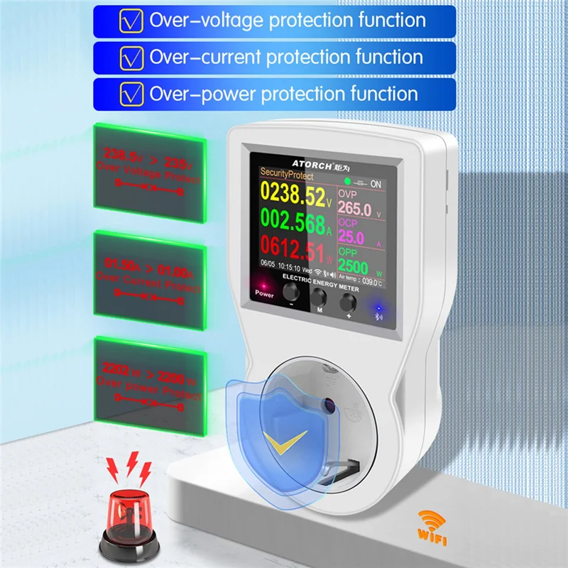 Imagem -02 - Atorch-wattmeter Digital Wifi Potência Consumo de Eletricidade Medidor de Energia Plug ue 220v ac