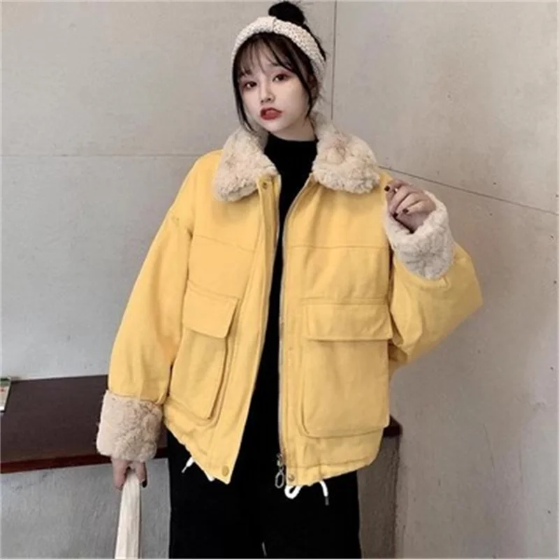 Chaqueta de algodón holgada para mujer, abrigo pequeño de lana de cordero, versión coreana, tendencia de invierno, B47, 2023