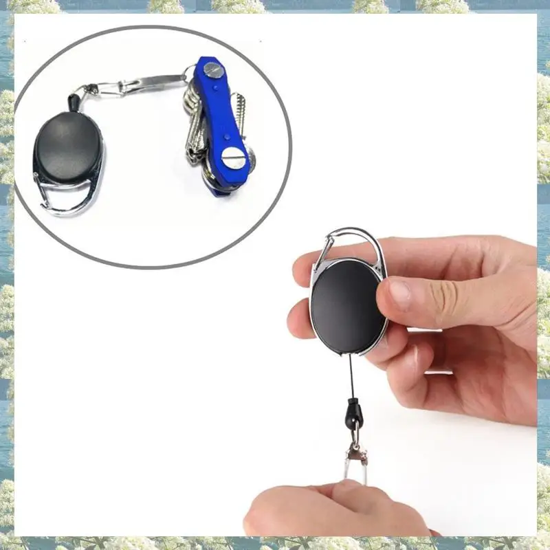 New-4X mosquetón retráctil de alta resistencia, carretes Tinker, cable de tracción de 60Cm con Clip para llavero, negro