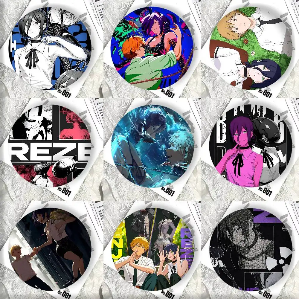 C-Chainsaw Man The Movie R-Reze Arc Anime Round badge lapel pin backpack clothing jewelry accessories gift brooch