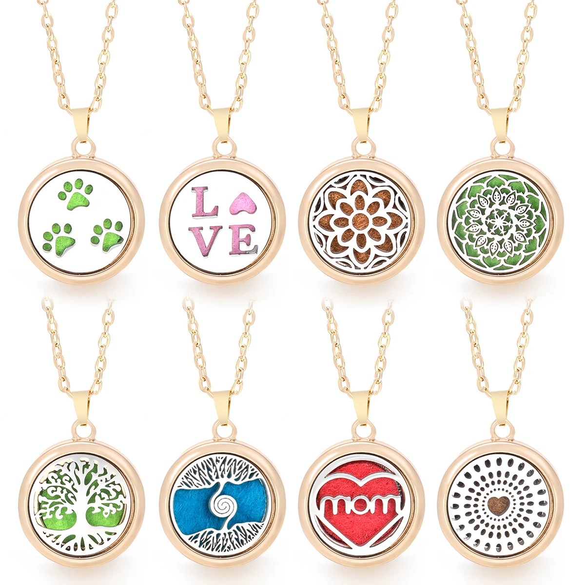 Trendy Stainless Steel Aromatherapy Necklace Golden Various Patterns Perfume Locket Essential Oil Diffuser Pendants Accessories