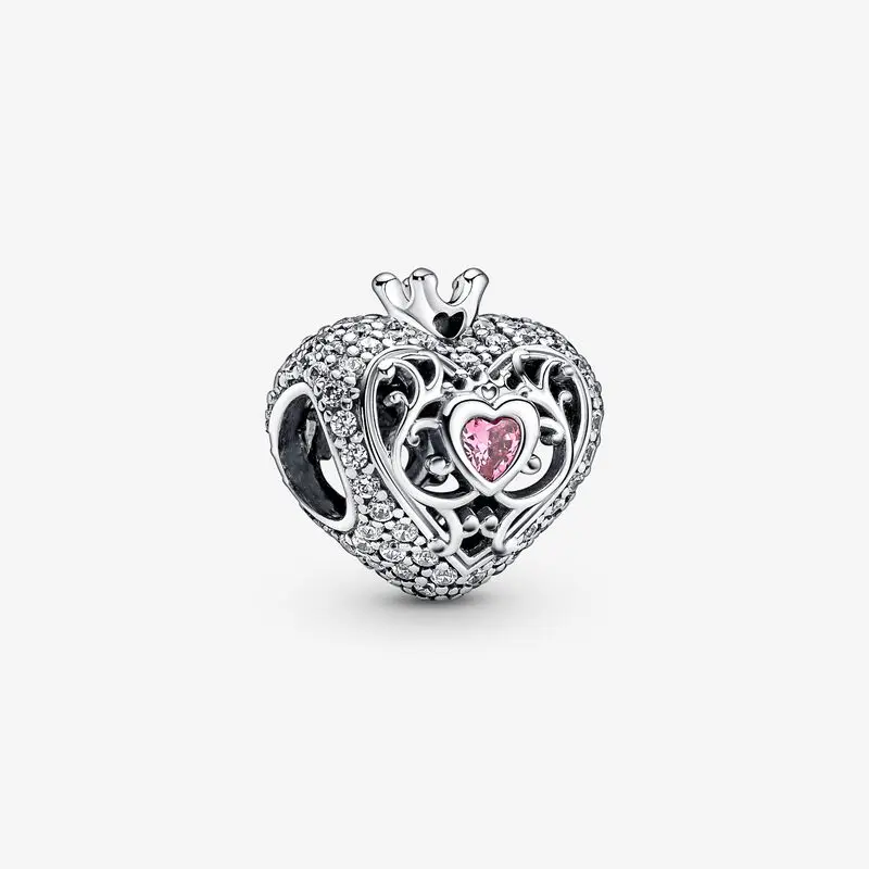 2022 New Spring 925 Sterling Silver Regal Crown & Heart Charm Beads Fits Original Pandora Bracelets Necklace Bangle