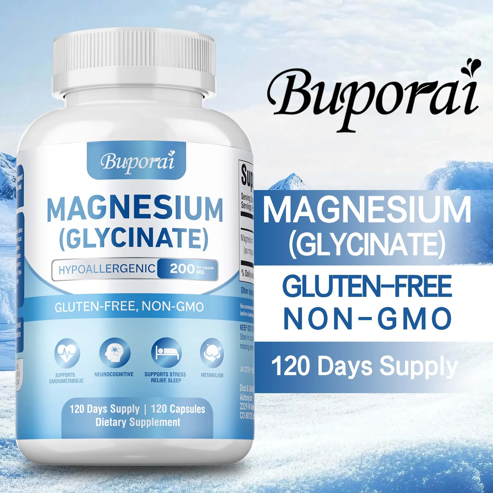 

Magnesium Glycinate - Antioxidant, Reduces Stress and Anxiety, Promotes Natural Sleep, Supports Bone & Joint Health, Non-GMO