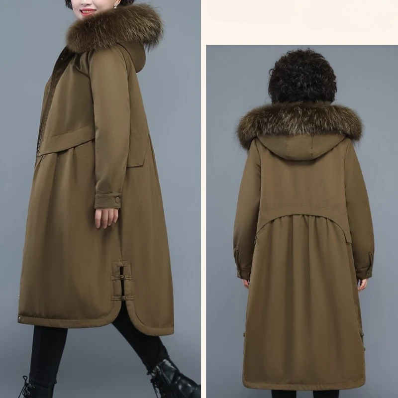 2023 New Mid Length Version Large Size Winter Cotton-Padded Coat Middle-Aged Mother Style Parkas Thickened Warm Hooded Outwear